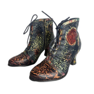 Spring Step L'Artiste Ankle Boots Womens Size 8.5 Floral Multicolor Leather